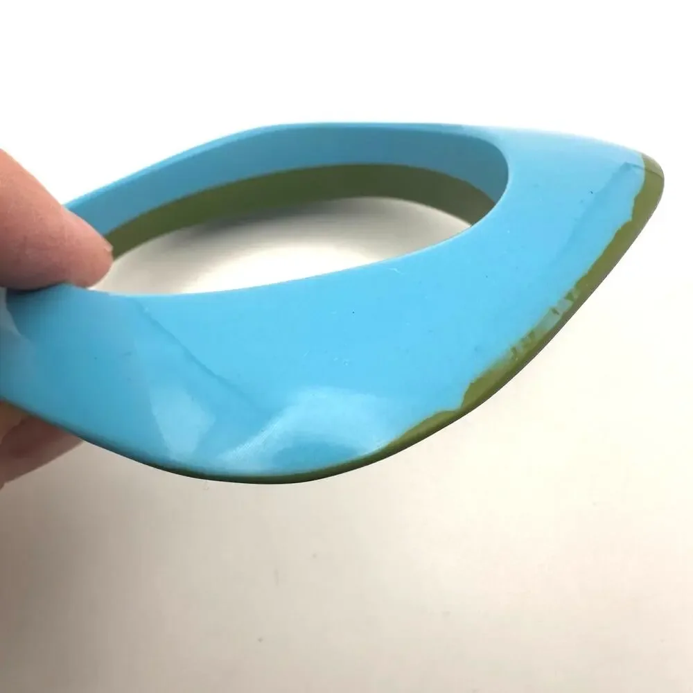 Square Chunky Blue Green Bangle Bracelet Plastic Retro Oversized Jewelry